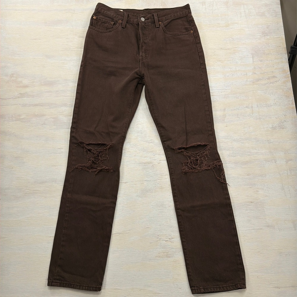 Levi's Jeans 501 Original Premium Distressed Straight Brown Women 28 x 32